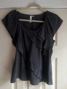 Anthropologie Sine Gray Silk Ruffle Blouse
